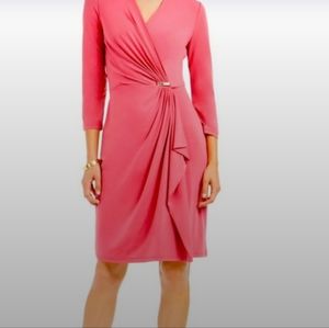 Charter Club Women's Faux-Wrap Dress Coral, Size- Petite Large P/L